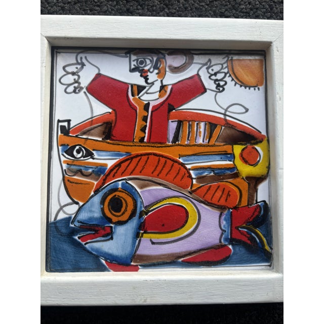 Abstract Picasso Style Glazed Tiles, a Pair For Sale - Image 3 of 6