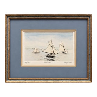 Vintage Frank Kaczynski “Regatta” Signed & Numbered Original Etching — Brentano’s Galleries New York For Sale