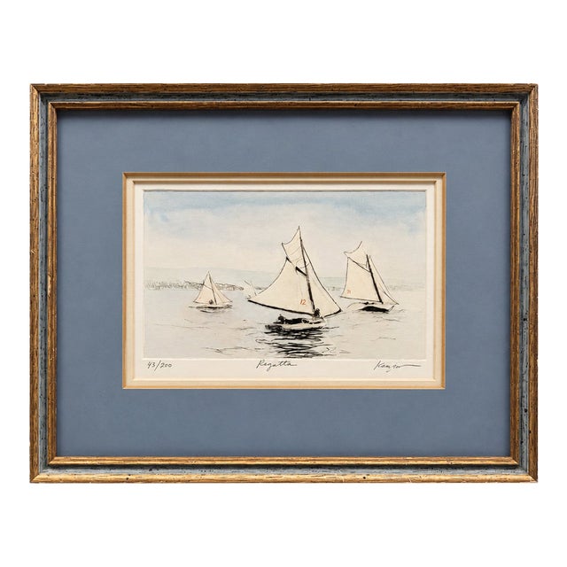 Vintage Frank Kaczynski “Regatta” Signed & Numbered Original Etching — Brentano’s Galleries New York For Sale