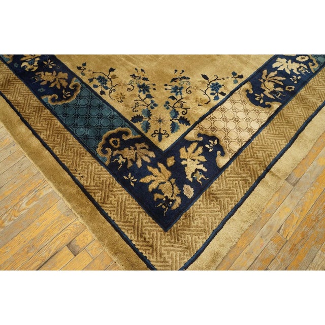 1920s Tan Beige Medallion Art Deco Antique Chinese Peking Carpet Knotted Rug For Sale In New York - Image 6 of 10