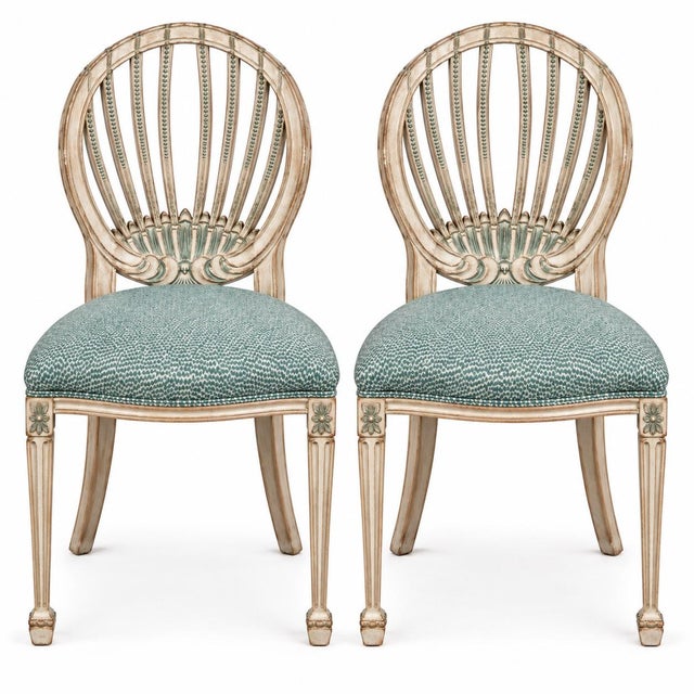 Mid 20th Century Mid-Century Italian Side Chairs W/ Swedish Gustavian Styling Faux Chintz - Pair For Sale - Image 5 of 5