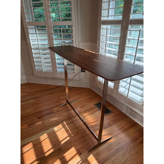 Minimalism Vintage Mid-Century Modern Walnut & Chrome Narrow Console Table For Sale - Image 3 of 12