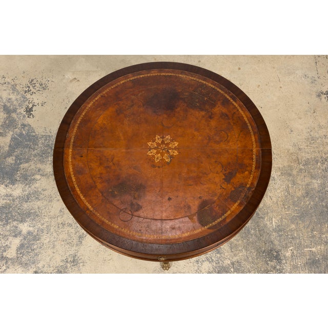Traditional Early 20th Century English Regency Revival Leather Top Center Table For Sale - Image 3 of 18