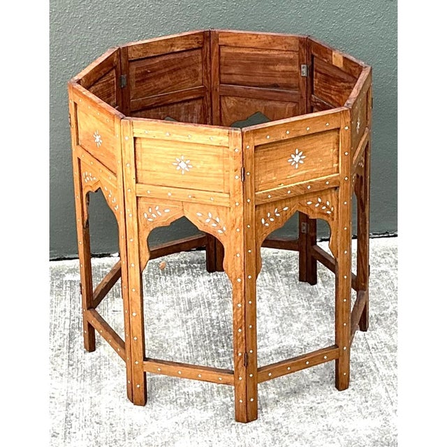 Late 20th Century Vintage Inlaid Wood Octagonal Side Table For Sale - Image 5 of 12