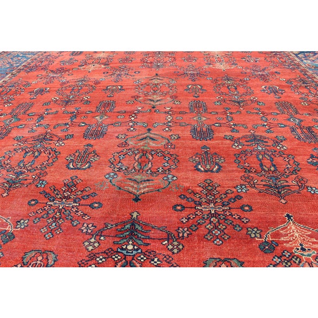 1900 - 1909 Square-Sized Antique Persian Sultanabad Rug in Terracotta Red and Medium Blue 10'7"x11'9" For Sale - Image 5 of 8