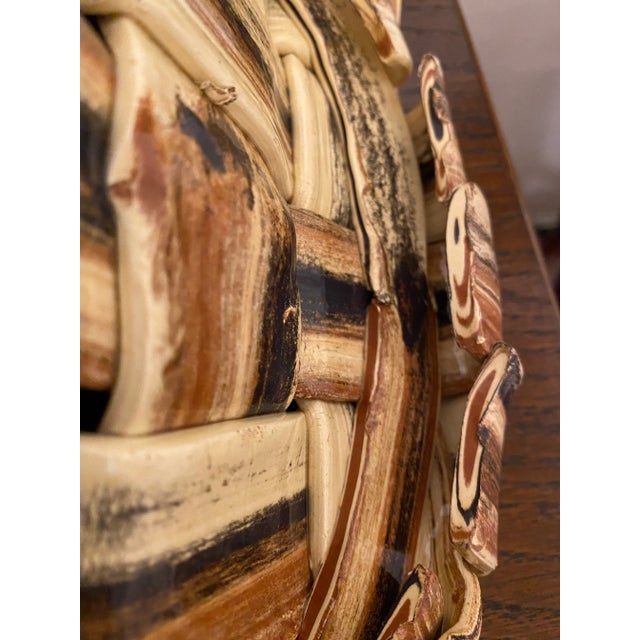 Ceramic Large 1980s Artisan Woven Ceramic Decorative Fruit Bowl and Basket For Sale - Image 7 of 8