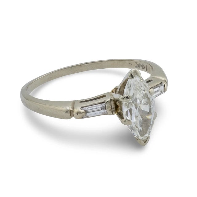 Metal Mid Century Marquise Diamond 14k White Gold Engagement Ring, Size 6 For Sale - Image 7 of 7