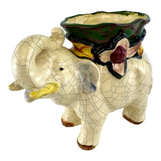 Vintage 1930s Tashiro Shoten Japanese Crackle Glaze Elephant Planter For Sale