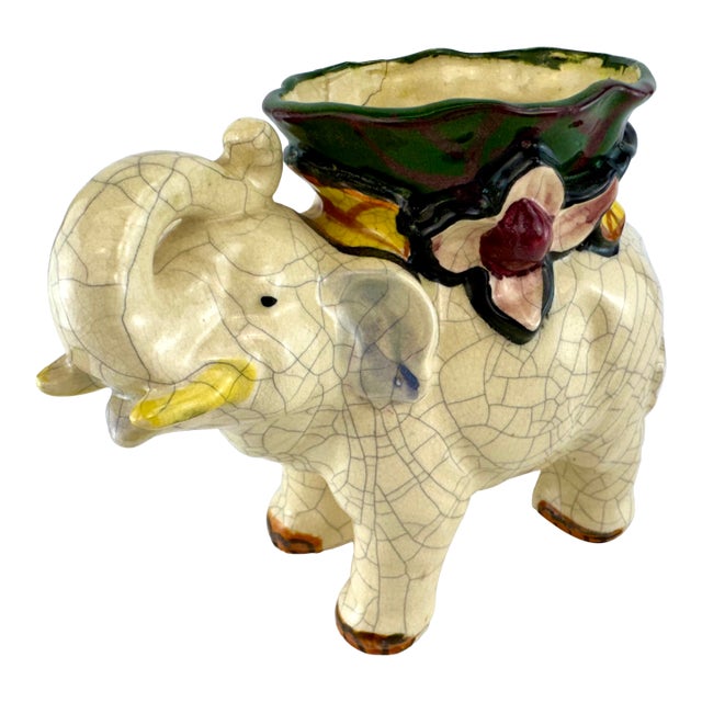 Vintage 1930s Tashiro Shoten Japanese Crackle Glaze Elephant Planter For Sale
