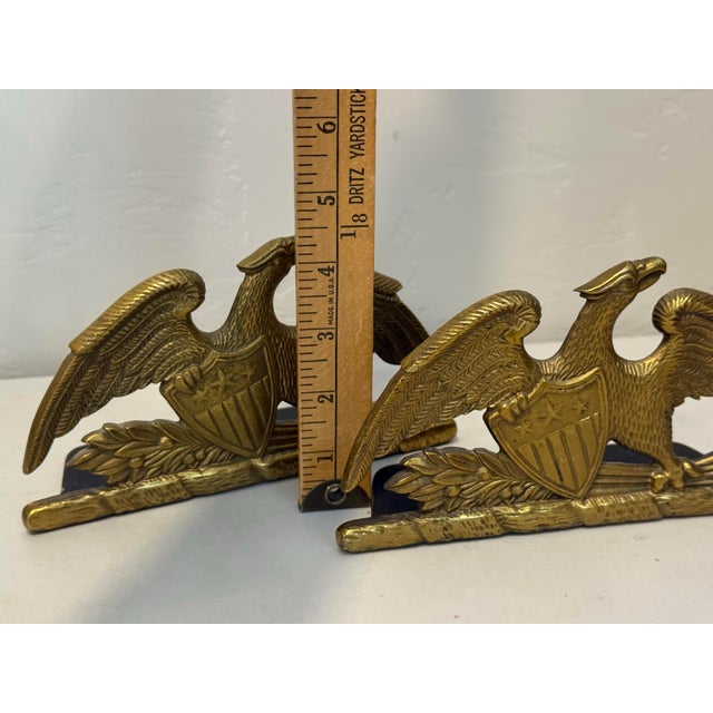 Brass Vintage Virginia Metal Crafters 1952 Solid Brass Spread Eagle Book Ends Patriotic For Sale - Image 8 of 10
