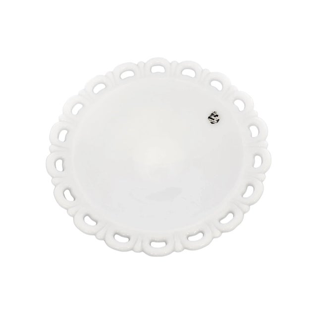 Large 11 inch white vintage milk glass bowl with openwork loop rim. Simply a beautiful vintage addition to the...
