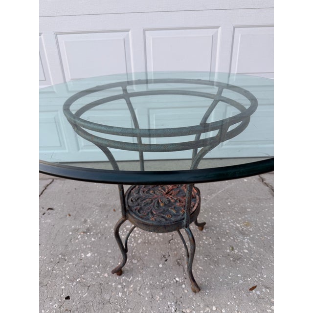 Vintage Glass Top Wrought Iron Bistro Table For Sale In Orlando - Image 6 of 12
