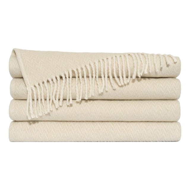Luxury Ivory Herringbone Throw Blanket For Sale
