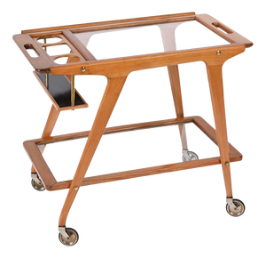 Mid-Century Italian Beech and Brass Serving Bar Cart by Franco Albini, Italy, 1950s