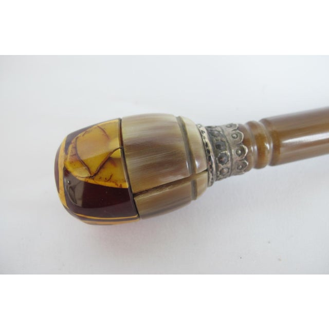 Victorian Natural Horn & Snakeskin Antique Walking Stick Gadget Cane With Hidden Corkscrew For Sale - Image 3 of 11
