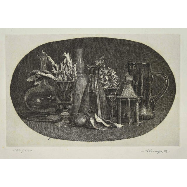 Vairo Mongatti , Still Life , Original Etching by V. Mongatti , 1980s For Sale - Image 3 of 3