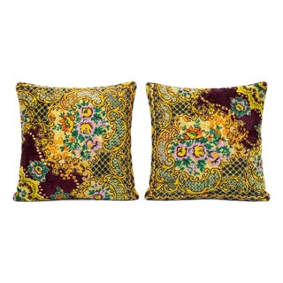 Vintage Turkish Velvet Pillow Cover 20'' X 20'' - Set of Two For Sale