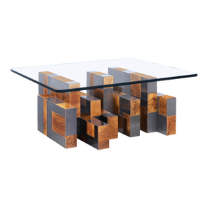 1970s Vintage “Cityscape” Burl and Gunmetal Coffee Table by Paul Evans for Directional