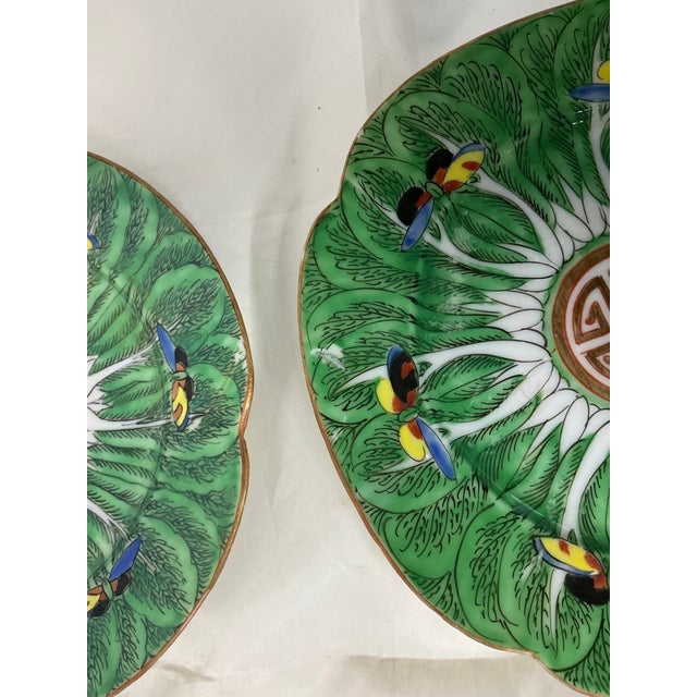 Set of 4 Antique Chinese Export Porcelain Famille Verte” Boc Choy Leaf” 6”plates For Sale - Image 11 of 12