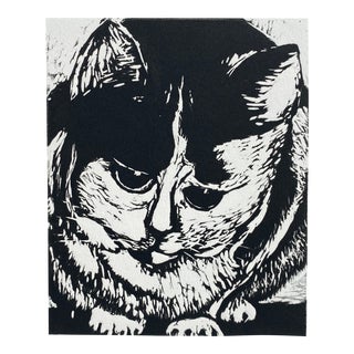 1980s Jane Eddy Cat Linocut For Sale