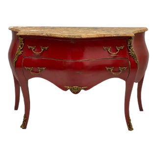 French Louis XV Style Marble Top Bombe Commode / Chest With Bronze Ormolu For Sale