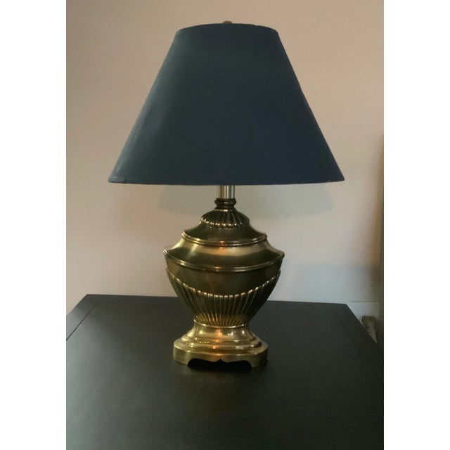1960s Brass Aladdin Lamp With Navy Blue Shade For Sale - Image 5 of 7