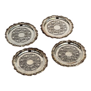 Vintage Silver-Tone Metal Coasters- Set of 4 For Sale