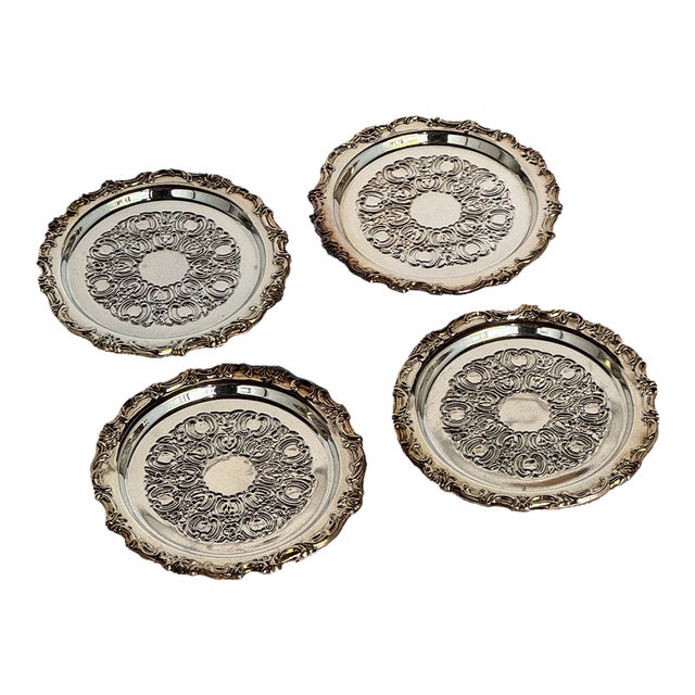 Vintage Silver-Tone Metal Coasters- Set of 4 For Sale