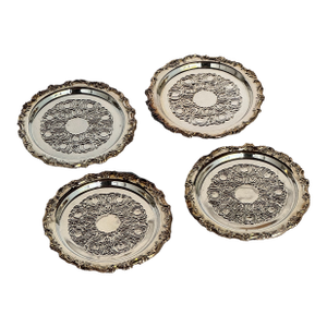 Vintage Silver-Tone Metal Coasters- Set of 4