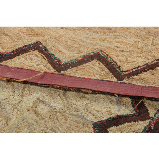 Beige Antique Hooked Rug in Beige-Brown With Dog Pictorials - Rug & Kilim For Sale - Image 8 of 8