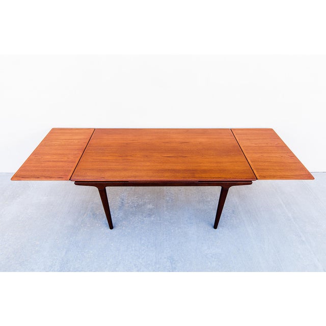 Vintage Danish Modern Teak Draw Leaf Dining Table Attributed to Johannes Andersen For Sale - Image 9 of 13