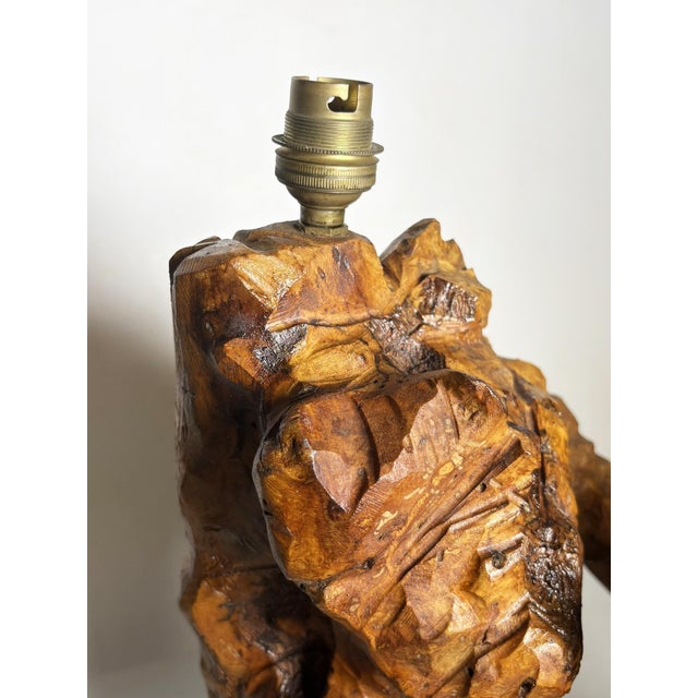 Large Olive Wood Lamp, France, 1960 For Sale - Image 4 of 15