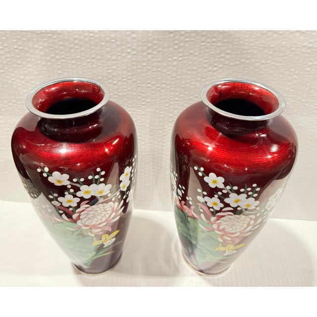 Metal Red Pigeon or Ox Blood Silver Rimmed Vases Ginbari For Sale - Image 7 of 8
