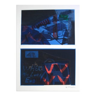 Gary Lee Shaffer Expressionist Mixed Media Print in Blue, 1994 For Sale