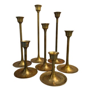 Vintage Solid Brass Candlesticks in Graduated Sizes a Set of 7 For Sale