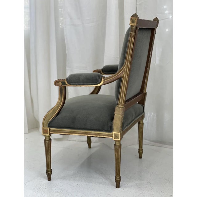 19th Century Vintage Fauteuil Chair in Green Mohair Velvet For Sale - Image 4 of 9