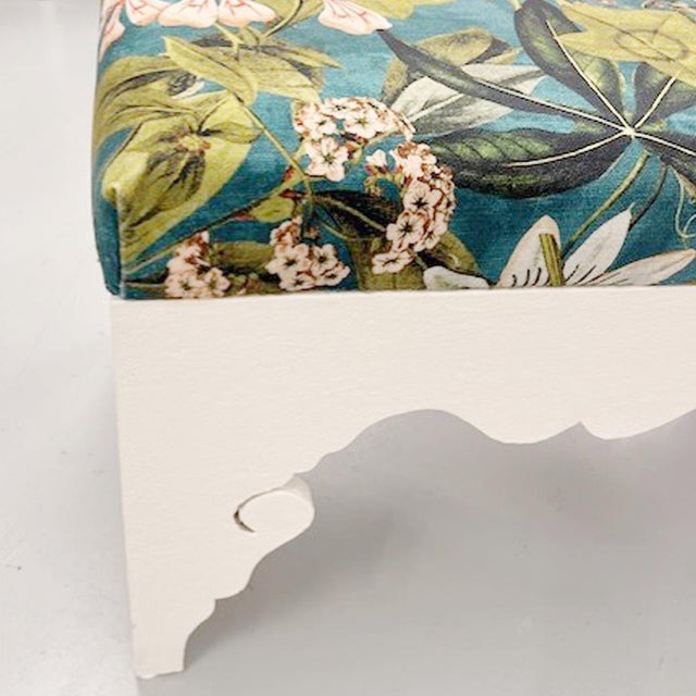 2020s Passiflora Fabric Carved Wood Bench For Sale - Image 5 of 8