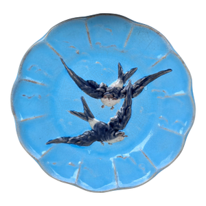 French Majolica Bird Swallow Plate Sarreguemines, Circa 1880