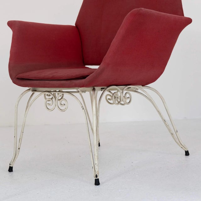Iron and Fabric Armchairs and Poufs, 1950s, Set of 4 For Sale - Image 9 of 10
