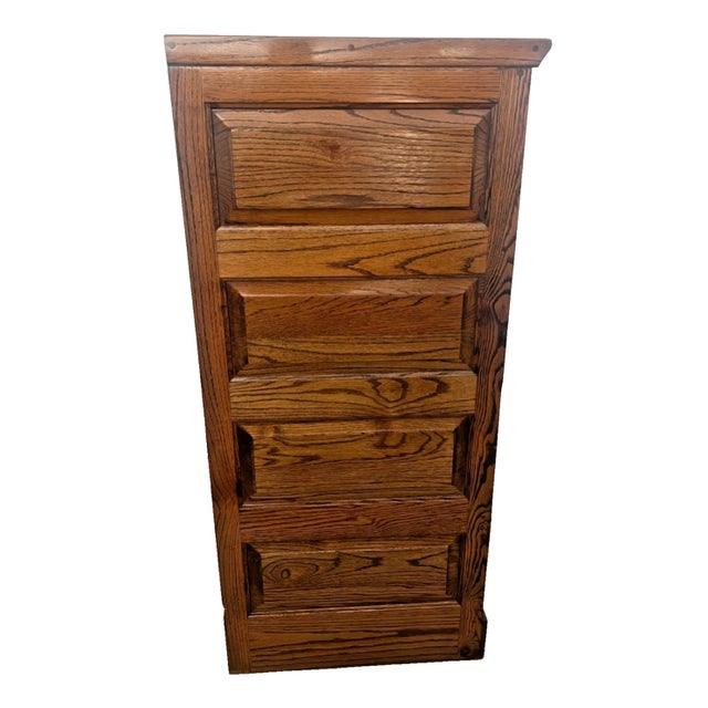Vintage Dark Tiger Oak File Cabinet Four Locking Drawers, Paneled Sides Legal For Sale - Image 4 of 11