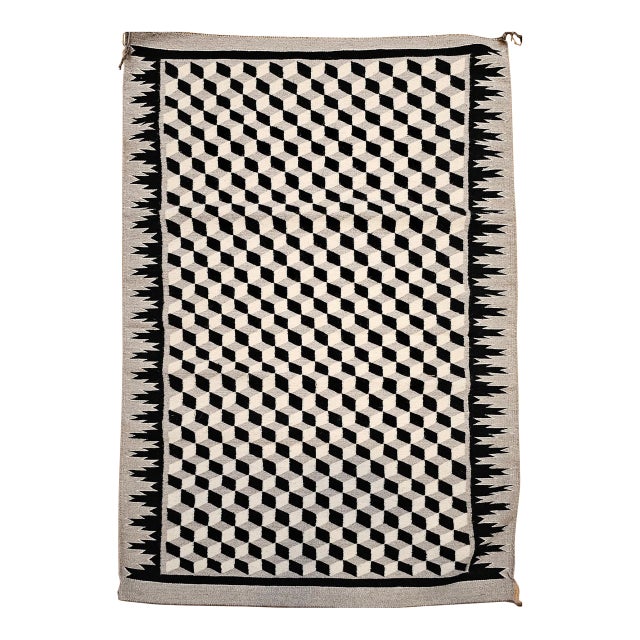 Vintage Native American Navajo Rug, Handwoven Wool, Allover Tumbling Block Pattern, 3x5 For Sale