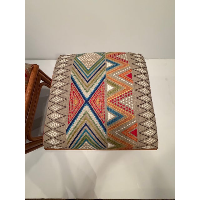 Rattan and Upholstered Benches- A Pair For Sale In Philadelphia - Image 6 of 7