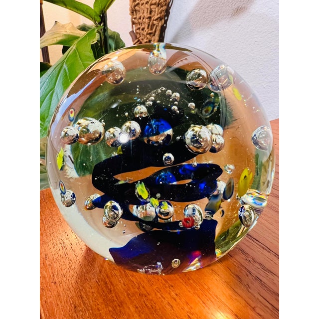Vintage 1970s Murano Style Bubble Glass Orb Decorative Paperweight For Sale In Sacramento - Image 6 of 10