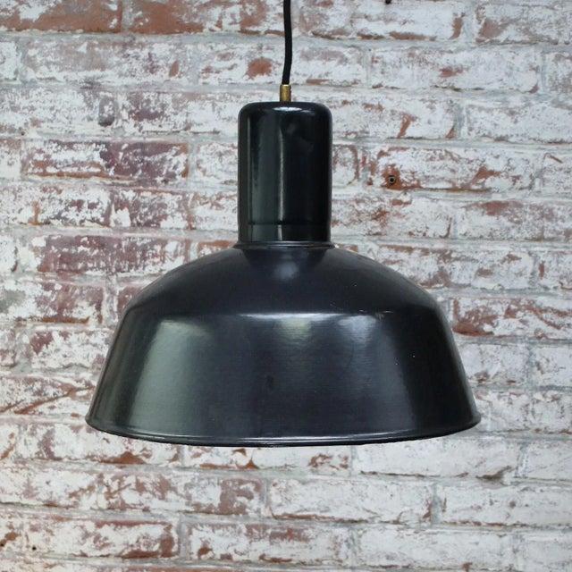 Vintage Industrial Pendant Light in Black Enamel For Sale - Image 4 of 5