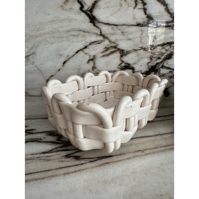 Italian Vintage Italian Ceramic Weaved Baskets, Pair For Sale - Image 3 of 7