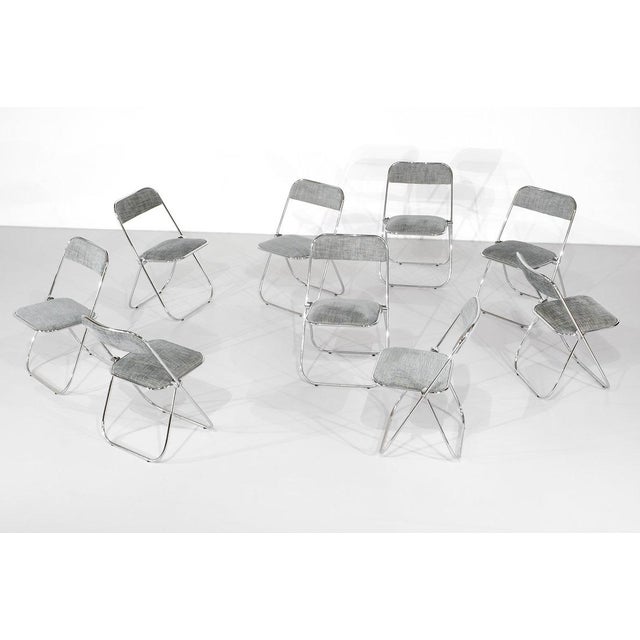 Chrome Folding Chairs with Fabric, 1970s, Set of 9 For Sale - Image 15 of 15