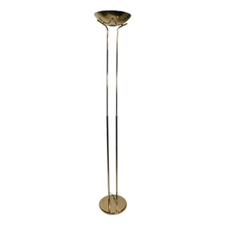 1980s Hollywood Regency Art Deco Revival Halogen Torchiere Uplight Floor Lamp For Sale