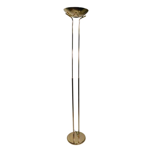 1980s Hollywood Regency Art Deco Revival Halogen Torchiere Uplight Floor Lamp For Sale