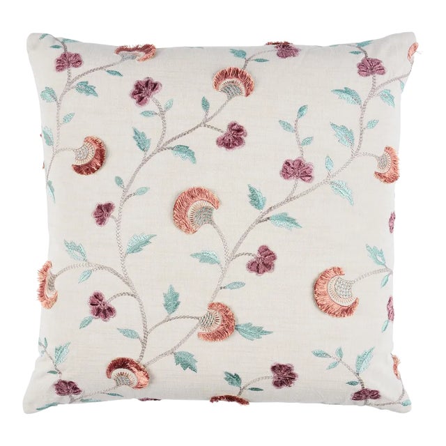 Schumacher Iyla Embroidery Pillow In Rose & Natural For Sale