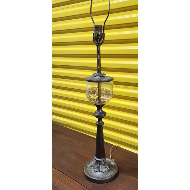 Glass Fantastic Antique Art-Deco Hand Decorated Glass & Metal Table Lamp, C1930s For Sale - Image 7 of 11